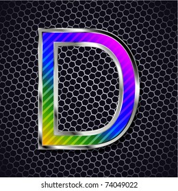 vector metallic font on a metal grid. Letter D