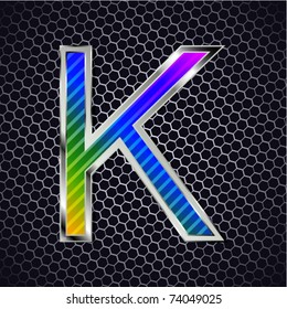 vector metallic font on a metal grid. Letter K