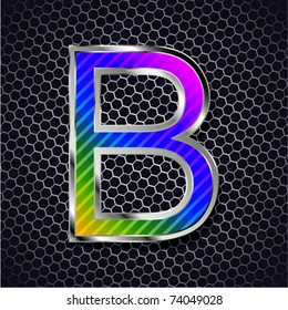 vector metallic font on a metal grid. Letter B
