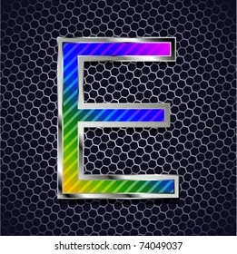 vector metallic font on a metal grid. Letter E