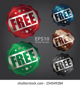 vector : metallic free sticker, banner, sign, icon, label