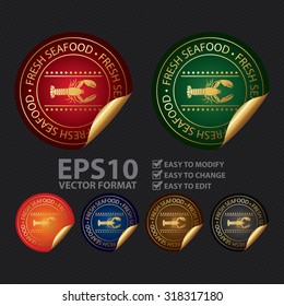 Vector : Metallic Fresh Seafood Infographics Peeling Sticker, Label, Icon, Sign or Badge