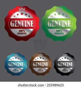 Vector : Metallic Genuine 100% Guarantee Badge, Icon, Label, Banner, Tag or Sticker