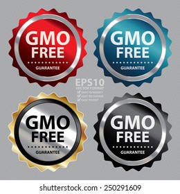 Vector : Metallic GMO Free Guarantee Badge, Icon, Sticker or Label 