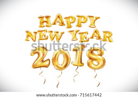 vector Metallic Gold Balloon 2018 Happy new year, Air Filled. Christmas celebration, decoration, beautiful sparkles art