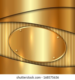 Vector Metallic Gold Decorative  Background With Oval Plate