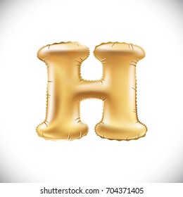 vector Metallic Gold H Balloons, golden letter. new year, holiday, birthday, celebration. Golden shiny bright font in the air.