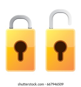 vector metallic gold lock open and lock closed icon isolated on white background. Safety of personal information and individual correspondence concept vector illustration