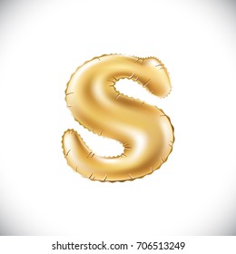 vector Metallic Gold S Balloons, golden letter. new year, holiday, birthday, celebration. Golden shiny bright font in the air.