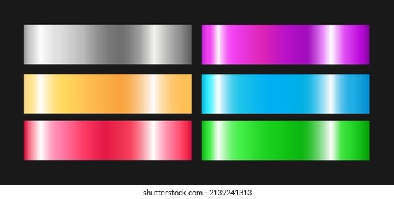 Vector metallic gradient. Colorful iron texture. Gold, silver, bronze palette. Holographic shine background. Chrome texture. Metal label. 