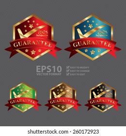 Vector : Metallic Hexagon 100% Satisfaction Guarantee Ribbon, Badge, Icon, Sticker, Banner, Tag, Sign or Label