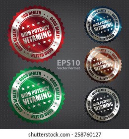 vector : metallic high potency vitamin c good health sticker, icon, label, sign, banner