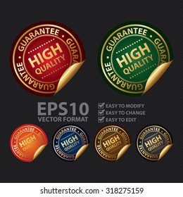 Vector : Metallic High Quality Guarantee Infographics Peeling Sticker, Label, Icon, Sign or Badge