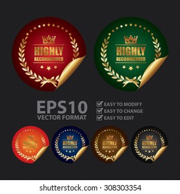 Vector : Metallic Highly Recommended Infographics Peeling Sticker, Badge, Icon, Sign or Label