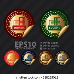 Vector : Metallic Hotel Booking Infographics Peeling Sticker, Label, Icon, Sign or Badge