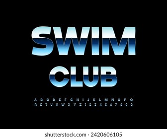 Vektormetallisches Symbol Swim Club. Trendy Silver Font. Moderne Cool Alphabet Letters and Numbers Set.