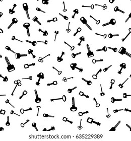 Vector Metallic Keys Isolated on White Background. Seamless Key Pattern
