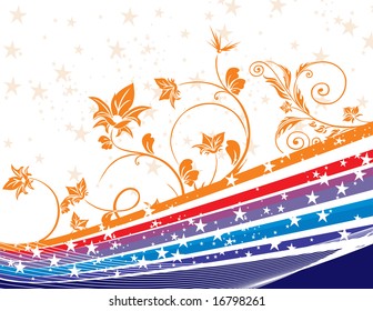 vector metallic lines and flowers on stars background, wallpaper