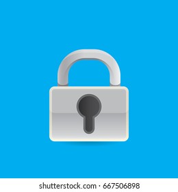vector metallic lock icon isolated on blue background. Safety of personal information and individual correspondence concept vector illustration