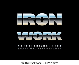 Vector Metallic Logo Iron Work. Cool Silver Font. Trendy Steel Alphabet Letters and Numbers.