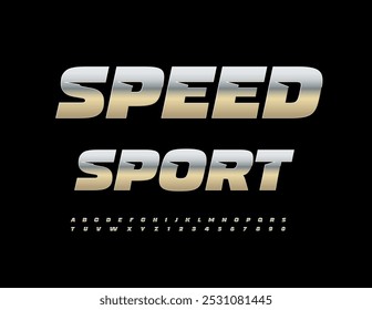 Logotipo metálico de Vector Equipo Speed. Única fuente de acero. Conjunto de letras y números de alfabeto de moda.