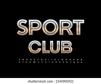 Vector metallic logo Sport Club. Unique Silver Font. Artistic Alphabet Letters and Numbers set