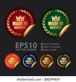 Vector : Metallic Made in Norway Infographics Peeling Sticker, Icon, Badge, Sign or Label