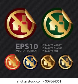 Vector : Metallic No Alcohol, No Drinking Prohibited Sign Infographics Peeling Sticker, Icon or Label