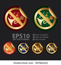 Vector : Metallic No Horn Prohibited Sign Infographics Peeling Sticker, Icon or Label