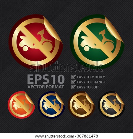 Vector : Metallic No Motorcycle Parking Prohibited Sign Infographics Peeling Sticker, Icon or Label