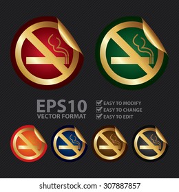 Vector : Metallic No Smoking Prohibited Sign Infographics Peeling Sticker, Icon or Label 