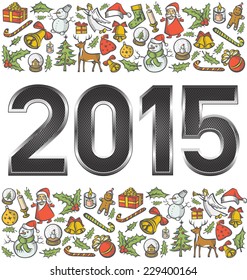 Vektormetallische Nummern 2015 und Objekte zu Weihnachten und Neujahr