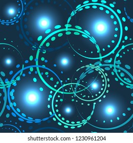 Vector metallic openwork rings in blue shades on a blue background. Seamless pattern for decoration of fashion and beauty industry products.