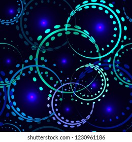 Vector metallic openwork rings in cobalt shades on a blue background. Seamless pattern for decoration of fashion and beauty industry products.
