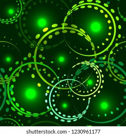 Vector metallic openwork rings in green hues on the ground background. Seamless pattern for decoration of fashion and beauty industry products.