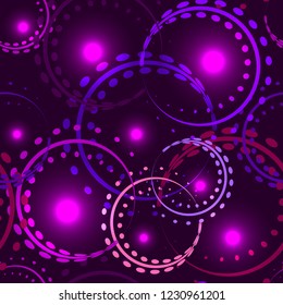 Vector metallic openwork rings in purple hues on eggplant background. Seamless pattern for decoration of fashion and beauty industry products.