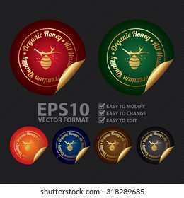 Vector : Metallic Organic Honey All Natural Premium Quality Infographics Peeling Sticker, Label, Icon, Sign or Badge