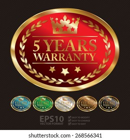 Vector : Metallic Oval Shape 5 Years Warranty Label, Sticker, Banner, Sign or Icon 