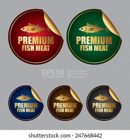 Vector : Metallic Premium Fish Meat Sticker, Icon or Label