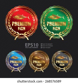 Vector : Metallic Premium Fish Ribbon, Badge, Label, Sticker, Banner, Sign or Icon