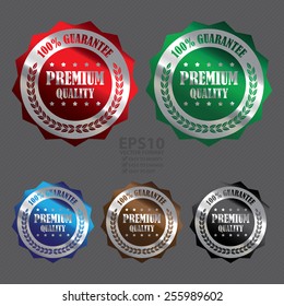 Vector : Metallic Premium Quality 100% Guarantee Badge, Icon, Label, Banner, Tag or Sticker