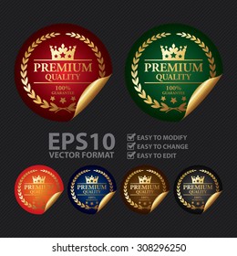 Vector : Metallic Premium Quality 100% Guarantee Infographics Peeling Sticker, Icon, Badge, Sign or Label