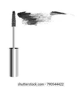 Vector metallic Realistic Mascara Brush with Strokes Isolated on White Background