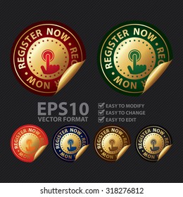 Vector : Metallic Register Now Infographics Peeling Sticker, Label, Icon, Sign or Badge