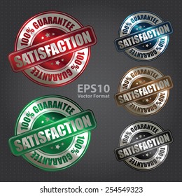 vector : metallic satisfaction 100% guarantee badge, sticker, banner, sign, icon, label