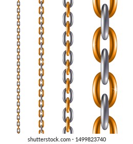 Vector metallic semless chain.  Silver and  golden chain. Vector illustration for your graphic design.