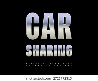 Vektor Metallic Zeichen Car Sharing. Glänzende silberne Schriftart für das Branding und das digitale Design. Trendy Steel Alphabet Buchstaben und Zahlen gesetzt.