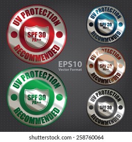 vector : metallic spf 30 pa++ uv protection recommended sticker, icon, label, sign, banner