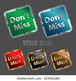 Vector : Metallic Square Don't Miss Icon, Sticker, Banner, Tag, Sign or Label