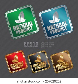Vector : Metallic Square Natural Product Icon, Sticker, Banner, Tag, Sign or Label